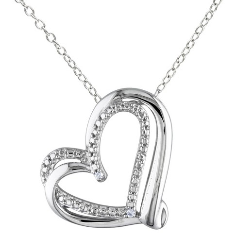 Women\'s Diamond Heart Pendant Chain Necklace In Sterling Silver - Silver :  Target