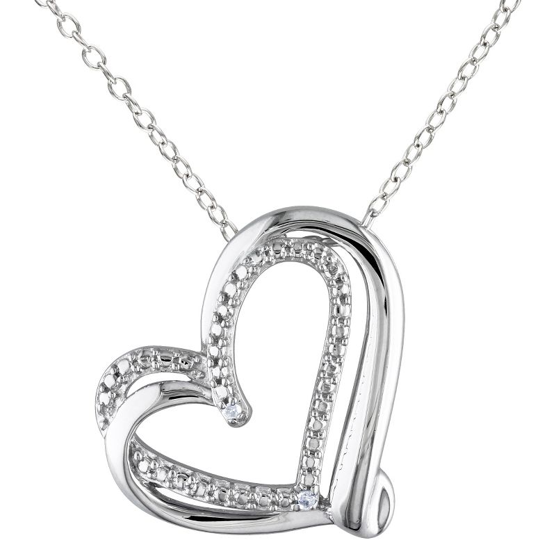 Women&#39;s Diamond Heart Pendant Chain Necklace in Sterling Silver - Silver, 1 of 4