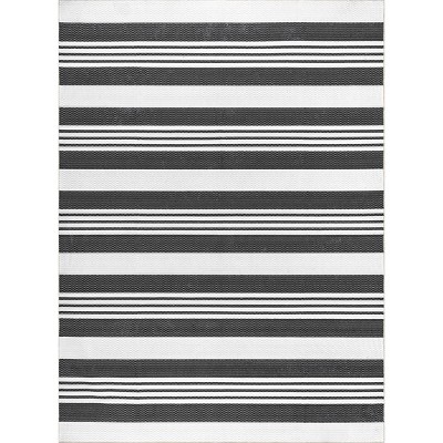 Eco-Friendly Gray Striped 5'x8' Washable Synthetic Rug