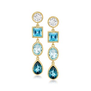 Ross-Simons 10.40 ct. t.w. Tonal Blue and White Topaz Drop Earrings in 18kt Gold Over Sterling - 1 of 3