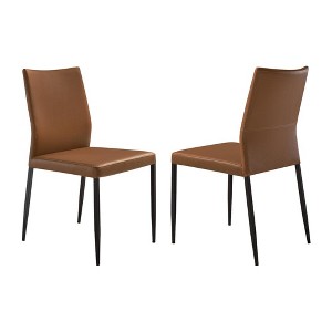 Armen Living,Upholstered Dining Chair in Brown Faux Leather with Black- Set of 2 - 1 of 4