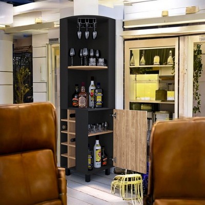 Alilang 17.70 Inch Tall Kitchen Storage Cabinet with Wine Rack, Open Shelves, and Enclosed Storage-Multicolored