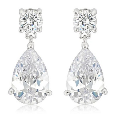 ShineHigh Elegant Cubic Zirconia Drop Earrings – Double CZ Teardrop Dangle Earrings with Rhodium Finish, Anniversary or Special Occasion Jewelry