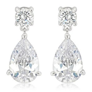 ShineHigh Elegant Cubic Zirconia Drop Earrings – Double CZ Teardrop Dangle Earrings with Rhodium Finish, Anniversary or Special Occasion Jewelry - 1 of 1