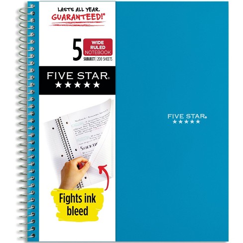 Five Star Spiral Notebook + Study App, 5 Subject, College Ruled Paper, Fights Ink Bleed, Water Resistant Cover, 8-1/2 x 11, 200 Sheets, Black