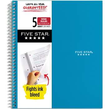 Five Star 200pg 5 Subject Wide Ruled Spiral Notebook (Colors May Vary)