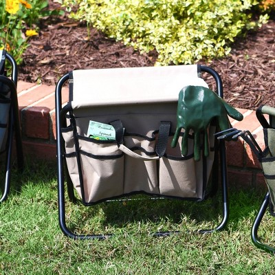 Tan Canvas and Steel Collapsible Utility Stool with Pockets