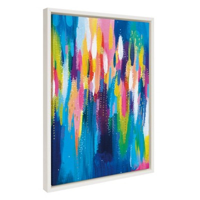 Bright Brush Strokes Abstract Canvas Wall Art with White Frame