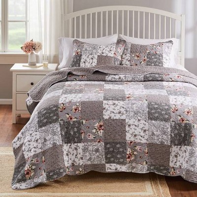 Giulia Twin Gray Microfiber Reversible Quilt Set
