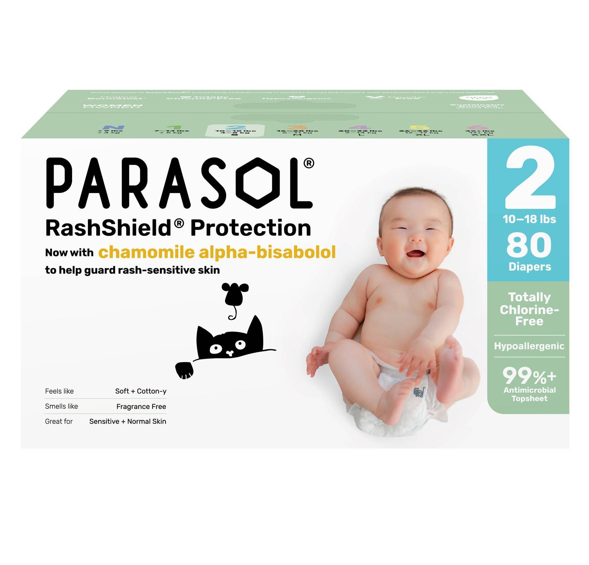 Parasol Chlorine-Free Diapers with RashShield Protection - Size 2 - 80ct