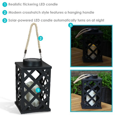 Black Crosshatch Solar LED Hanging Tabletop Candle Lantern