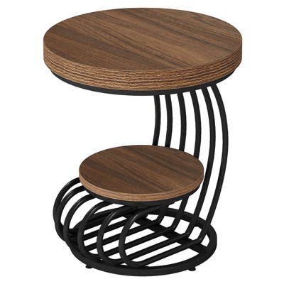 SEVOBAL End Tables Round Side Table Two Tier Storage with Metal Arc Frame for Living Room or Bedroom , Light Brown, 21.65"*31.5"*10.04"