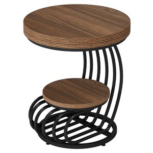 SEVOBAL End Tables Round Side Table Two Tier Storage with Metal Arc Frame for Living Room or Bedroom , Light Brown, 21.65"*31.5"*10.04" - 1 of 4