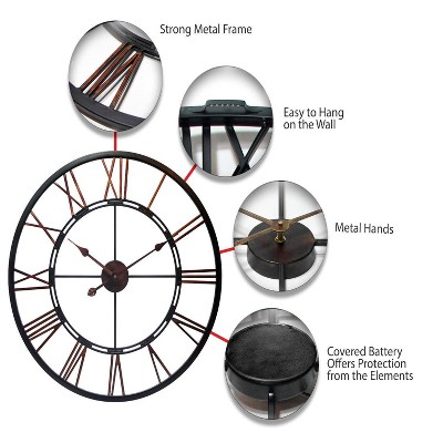 Oversized Bronze Metal Industrial Wall Clock with Cut Out Design