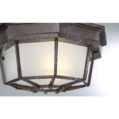 Rustic Bronze Frosted Glass Outdoor Flush Mount Light
