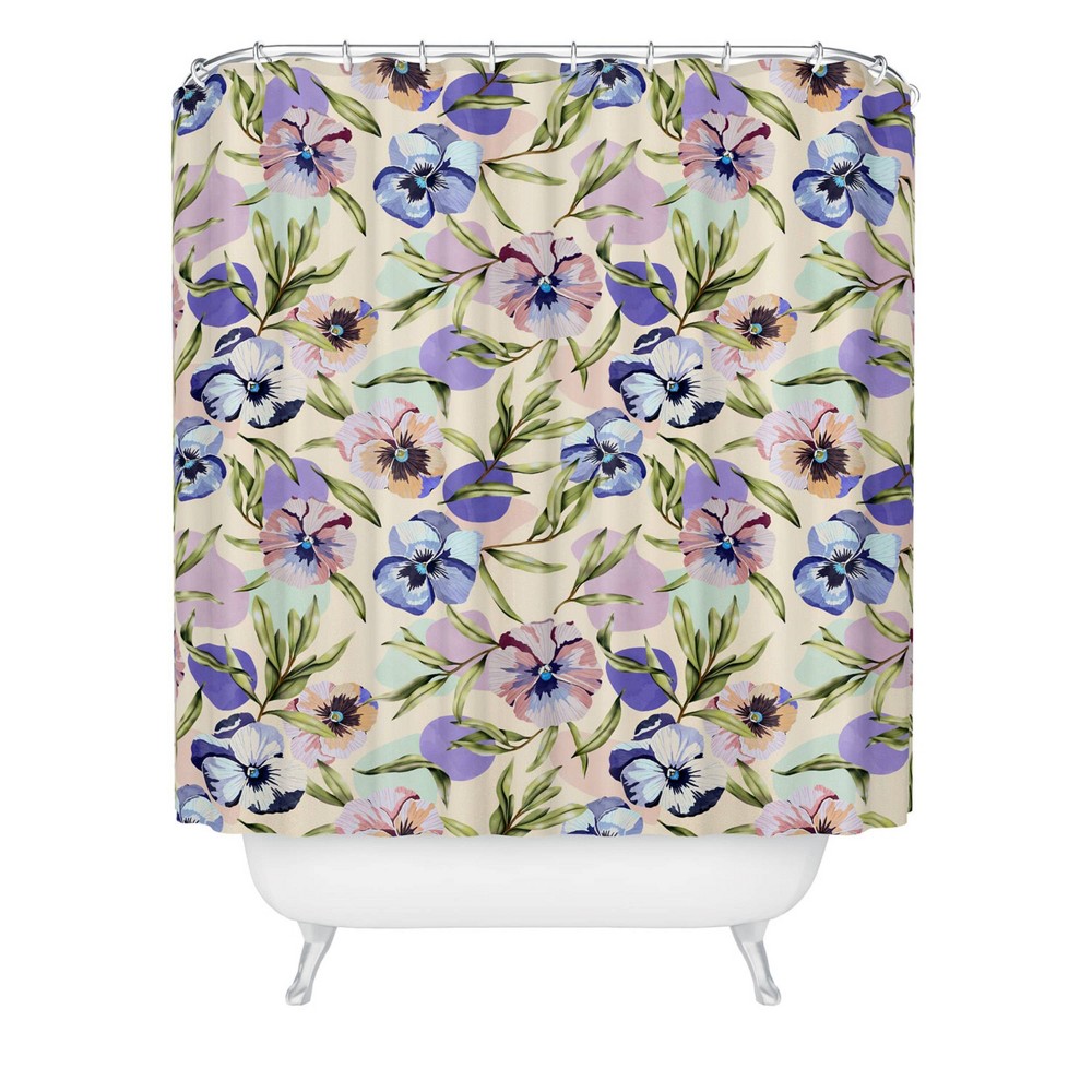 Photos - Shower Curtain Marta Barragan Camarasa Nice Tropical Garden Pastel  Pink - Deny Designs: Abstract Microfiber, Buttonhole Top