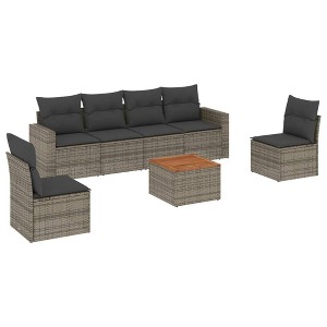 vidaXL Patio Sofa Set with Cushions Outdoor Furniture 7 Piece Poly Rattan - Gray - 1 of 4