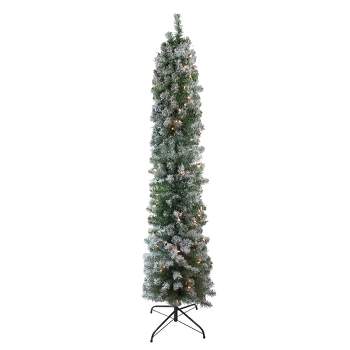 Northlight 6' Pre-Lit Pencil Flocked Green Pine Artificial Christmas Tree - Clear Lights