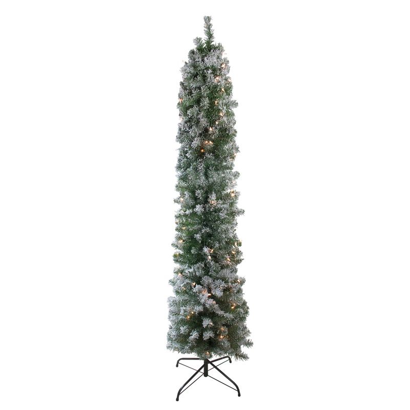 Northlight 6' Pre-Lit Pencil Flocked Green Pine Artificial Christmas Tree - Clear Lights, 1 of 5