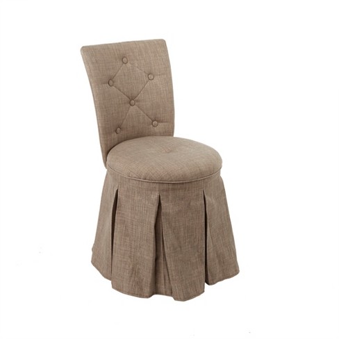 Smith Skirted Swivel Vanity Chair With Diamond Tufted Back Linen Silverwood