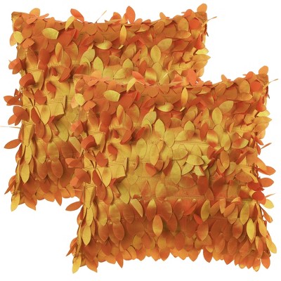 Unique Bargains Indoor Outdoor Solid 3D Sequins Leaf Color Throw Pillow Cover 2 Pcs