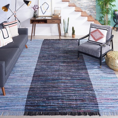 Navy Blue Handwoven Cotton Flat Woven 6' x 9' Area Rug