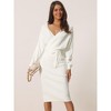 Seta T Women's Deep V Neck Wrap Batwing Sleeve Belted Bodycon Midi Sweater Dress - 2 of 4