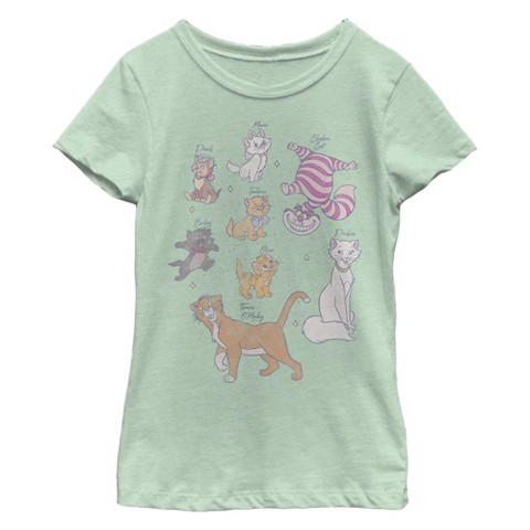 Disney Girl's Disney Adorable Classic Kitties T-Shirt - Mint - Small