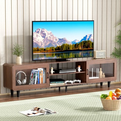 VYNXARIA Mid Century Modern TV Stand for 55/60/65/70 Inch TV,Wood Entertainment Center with Power Outlets,Walnut