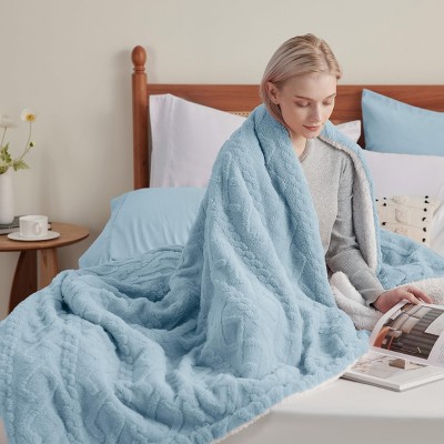 Bedsure Fleece Throw Blanket, Jacquard Cable Pattern, Double-Sided Plush & Fluffy, Reversible Cozy Warm for Couch, Blue,