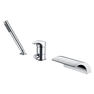 Sumerain 3 Hole Deck Mount Roman Tub Faucet with Hand Shower Brushed Nickel Waterfall Bathtub Faucet - 1 of 4