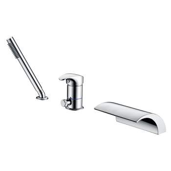 Sumerain 3 Hole Deck Mount Roman Tub Faucet with Hand Shower Brushed Nickel Waterfall Bathtub Faucet