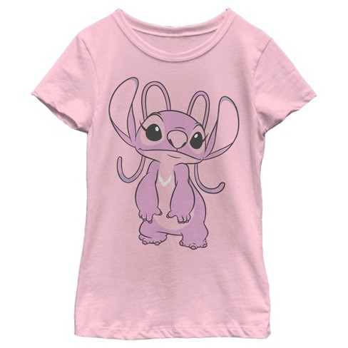 Girl s Lilo Stitch Angel Large Portrait T Shirt Light Pink Large