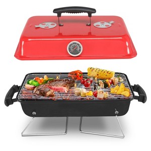 ROVSUN 20'' Portable Charcoal Grill with Thermometer & Handle, Metal Compact Tabletop BBQ Grill , Outdoor Cooking Barbecue for Camping Picnic Patio - 1 of 4