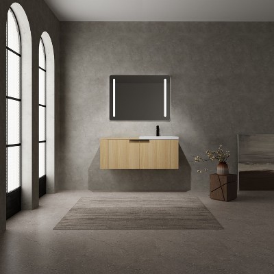 NicBex Floating Bathroom Vanity without Sink/with Sink,Bathroom Sink Vanity with Storage Space,Bathroom Sink Cabinet for Bathroom,Oak/White