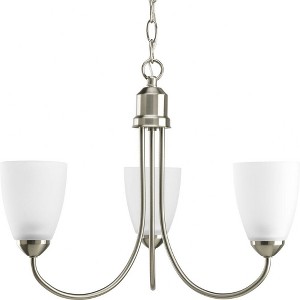 Progress Lighting Gather 3-Light Chandelier, Brushed Nickel, White Etched Glass Shades - 1 of 2