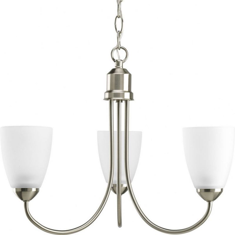 Progress Lighting Gather 3-Light Chandelier, Brushed Nickel, White Etched Glass Shades, 1 of 2