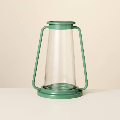 Pillar Glass & Metal Hurricane Candle Lantern Dark Green - Hearth & Hand™ with Magnolia
