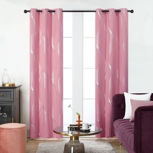 Deconovo 2 Panels Silver Printed Blackout Curtains with Wave, 6 Grommets for Bedroom - 1 of 4