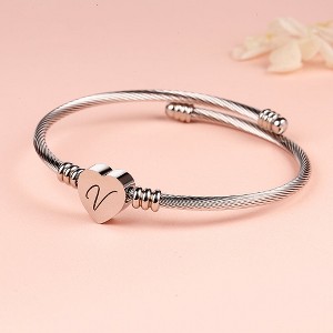 Twisted Steel Heart Cable Initial Bracelet - 1 of 4