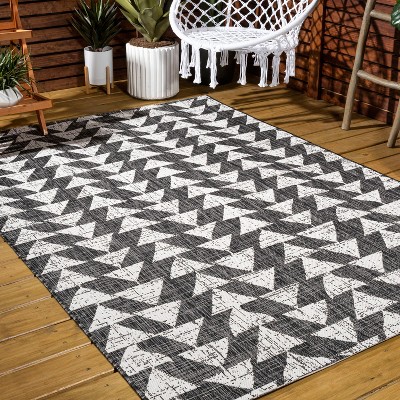 Andratx Reversible Black/Ivory Synthetic Geometric Indoor/Outdoor Rug