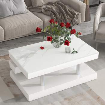 Modern 2-Tier Coffee Table with Silver Metal Legs, Rectangle Cocktail Table with High-gloss UV Surface-ModernLuxe