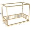 Fontoi Beds, Twin Floor Bed with Frame, Wood Bed with Guardrails and Fence for Girls and Boys, Brown, 41.8"*58.3"*78.2" - 2 of 4