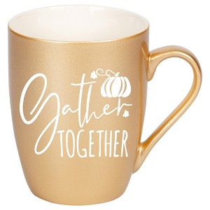 Elanze Designs Gather Together Wreath Vegas Gold 10 ounce New Bone China Coffee Cup Mug - 1 of 4