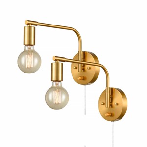 Claxy Modern Swing Arm Plug-in Wall Sconce Set of 2 Brass Light - 1 of 4