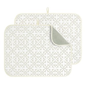 LunaLulinlk 24" x 18" Dish Drying Mat Set of 2 Microfiber Dish Drainer/Rack Pads with Hanging Loop Beige Damask - 1 of 4