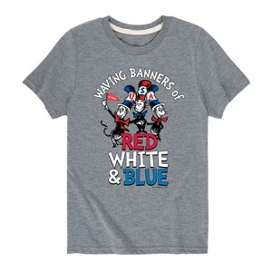 Boys' - Dr. Seuss - Cat in the Hat Waving Banners of Red, White and Blue Short Sleeve Graphic T-Shirt - 1 of 4