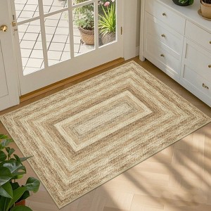 Braided Print Area Rug Washable Bedroom Rugs Bordered Geometric Indoor Soft Carpet Farmhouse Low Pile Non Slip Throw Floor Cover - 1 of 4