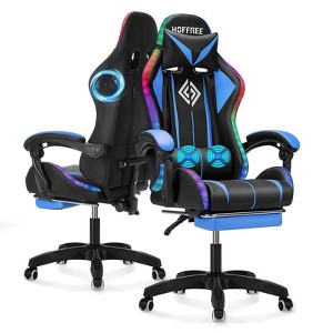 Hoffree Massage Gaming Chair Ergonomic Office Chair with Bluetooth Speaker & RGB Light Blue Black - 1 of 4