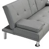 66'' Sofa Bed with Armrest two holders WOOD FRAME, STAINLESS LEG, FUTON GREY PVC - 4 of 4